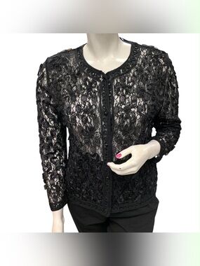 Baya Black Lace Button-Front Sweater Size XL